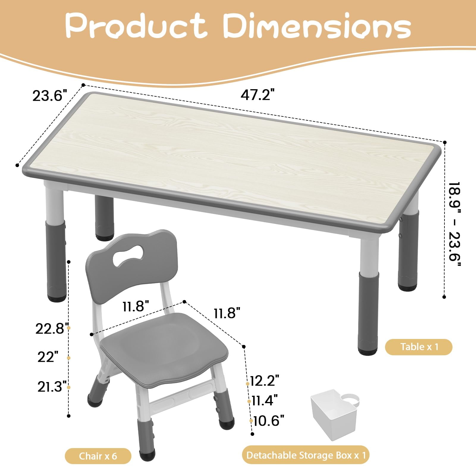 2025 New Kids Table and 6 Chairs Set, Height Adjustable Toddler Table and Chair Set, Graffiti Desktop, Children Multi-Activity Table for 6, Kids Study Table for Home Daycare Preschool for Ages 2-8