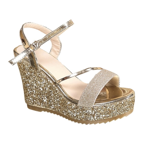Wovix Women Glitter Sandals Strappy Wrapped Wedge High Heel Platform Slippers Wedding Party Shoes Gold 36