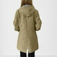 thumbnail image 7 of Plus Size Long Rain Jacket for Women Hiking Sports Zipper Hooded Windbreaker Jackets Outdoor Casual Waterproof Coat Khaki, S, 7 of 7
