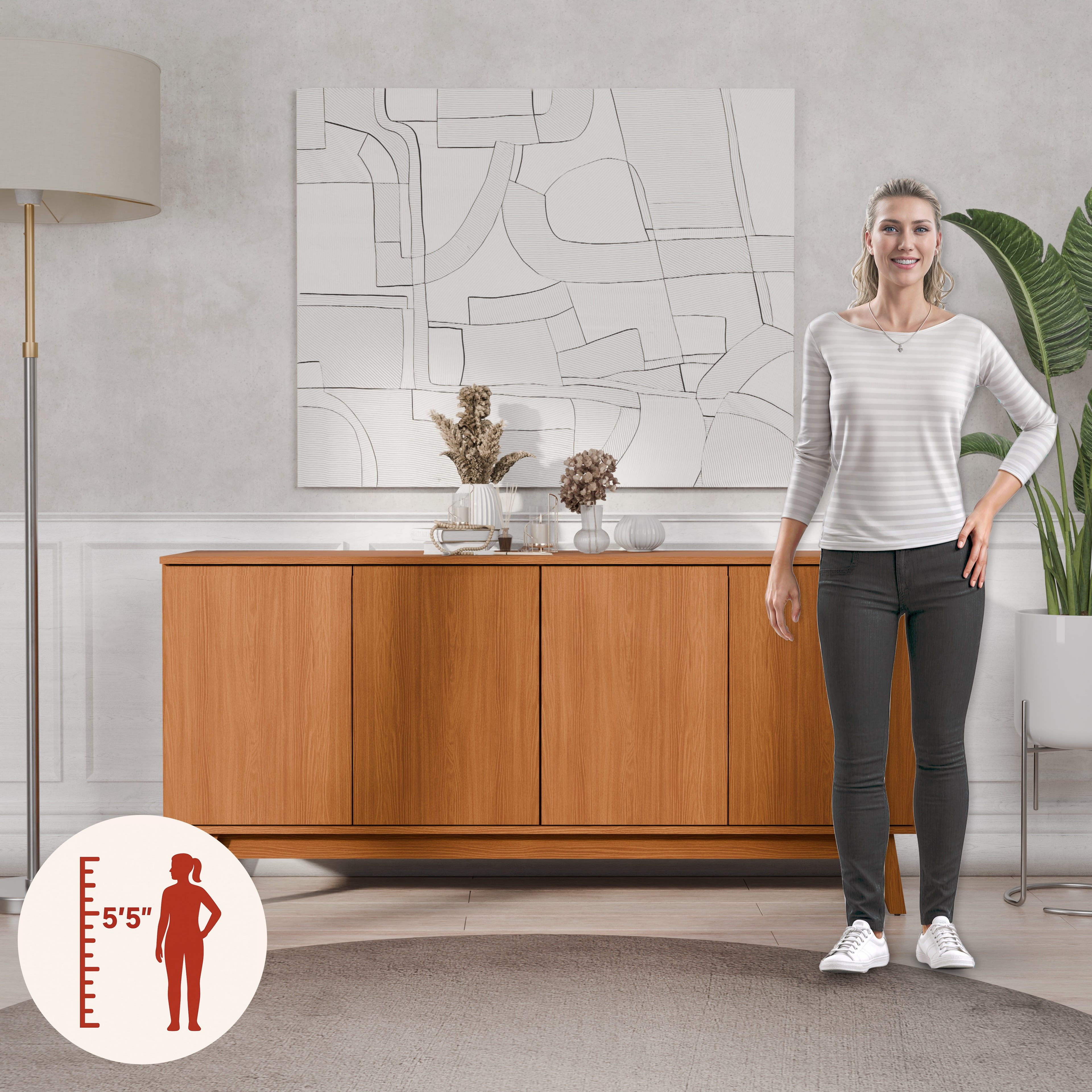 Kappesberg Tokyo 4-Door Sideboard with Soft-Close Doors and 2-Shelve, Golden Oak Finish