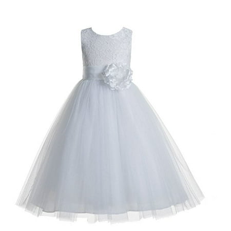 

EkidsBridal White Floral Lace Heart Cutout Flower Girl Dresses Baptism First Communion Dresses 172T