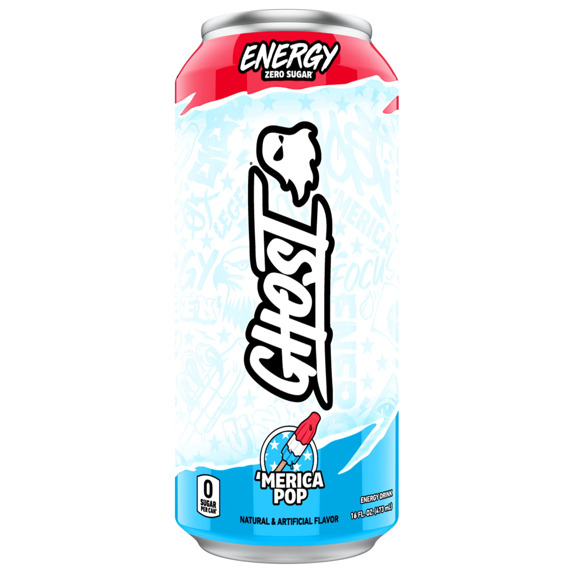 GHOST® ENERGY Zero Sugars Energy Drink, 'Merica Pop, 200mg Natural Caffeine, 16 fl oz Can