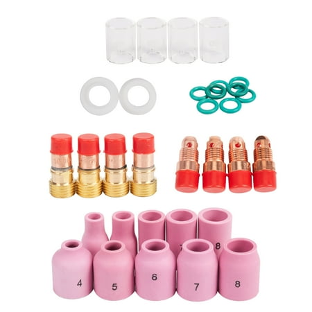 

40pcs Collets Body Stubby Gas Lens + 17CB20G Collets Body #10 Glass Cup Assemble Kit For Tig WP-17/18/26 Welding Torch