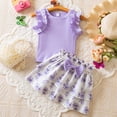 thumbnail image 5 of Ulitacool Girl Clothing Sleeveless Summer Ruffle Top With Bow Print Skirt Two Piece Coordinated Wear Classic Round Neck Outfits 12-18 Months Purple, 5 of 8