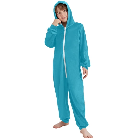 JOOGOO Turquoise Unisex Onesie Pajamas Jumpsuit Kids One-Piece Hooded Sleepwear 12-13Y