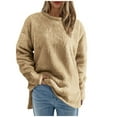 thumbnail image 2 of Sevevn Women's Solid Color Round Neck Pullover Split Hem Front Short Back Long Coat Long Top Khaki S Christmas Gift, 2 of 4