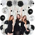 thumbnail image 5 of Birthday Party Decorations Balloons Banners Happy Birthday Kit Reusable PomPoms Confetti Ribbons Foil Fringe Fringe Curtain Tissue Boys Girls Partie Décor Supplies - Black and Silver, 5 of 6