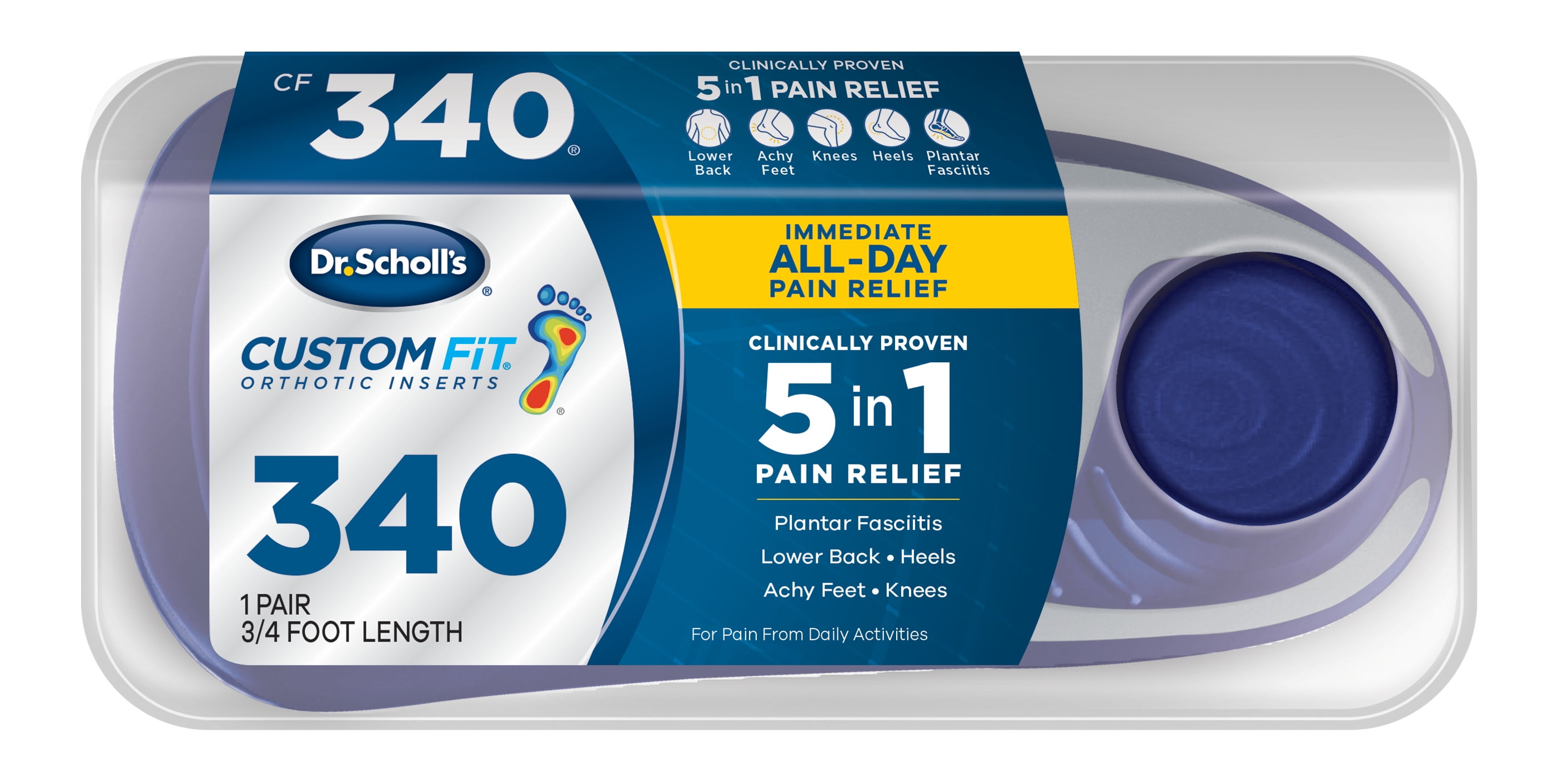 Dr Scholls Custom Fit CF 340 Orthotic Insole Shoe Inserts for Foot Knee and Lower Back Relief 1 Pair