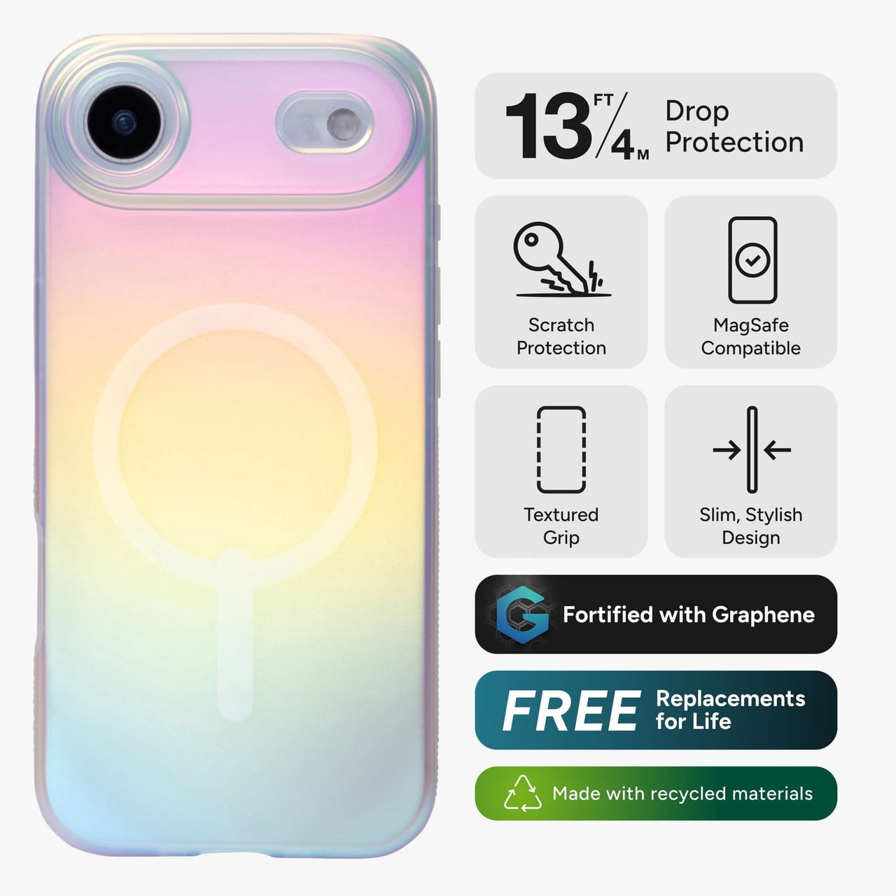 ZAGG Milan Snap Case for iPhone Air - Iridescent Bubble Graphene Strengthened Phone Case with Drop Protection (13ft/4m) Textured Edges & Sparkle Design MagSafe Charging Compatible