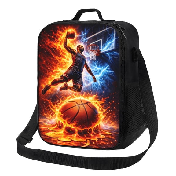 Basketball Action Lunch Bag Insulated Thermal Box with Shoulder Strap & Handle for Work and Picnic