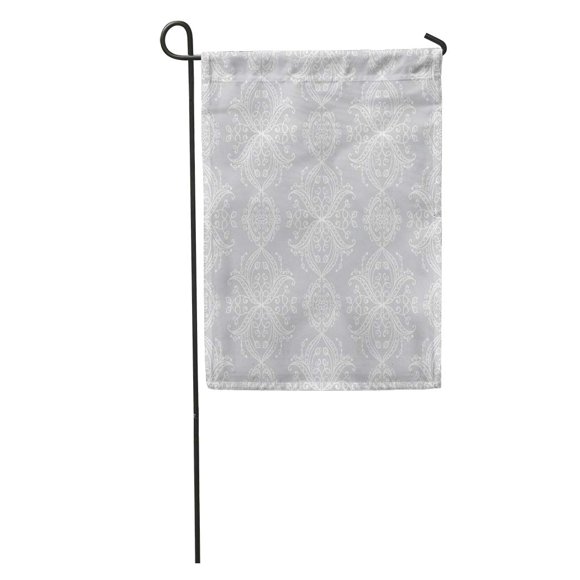 NUDECOR Endless Pattern Damask in White and Silver Grey Colors Victorian Garden Flag Decorative Flag House Banner 28x40 inch