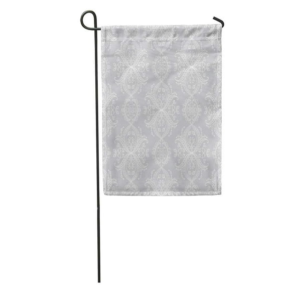 NUDECOR Endless Pattern Damask in White and Silver Grey Colors Victorian Garden Flag Decorative Flag House Banner 28x40 inch