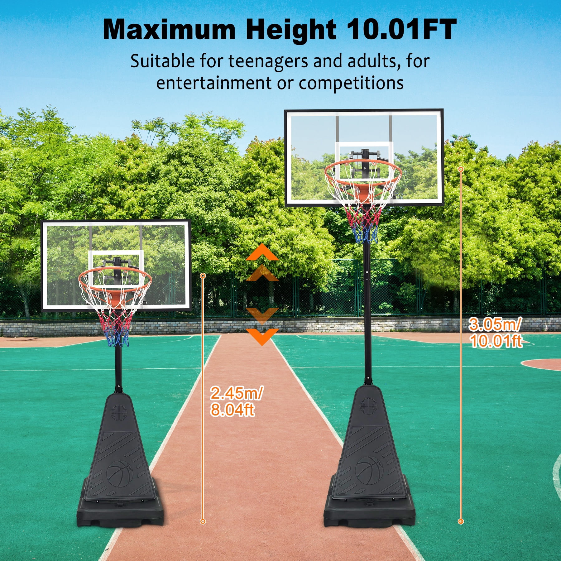 Portable Basketball Hoop Outdoor for Kids/Teens/Adults, Segmart 44inch Basketball Hoop Goals Systems with Wheels, 8Ft-10Ft Height Adjustable Basketball Hoop with Rebounder in Backyard/Courts/Indoor