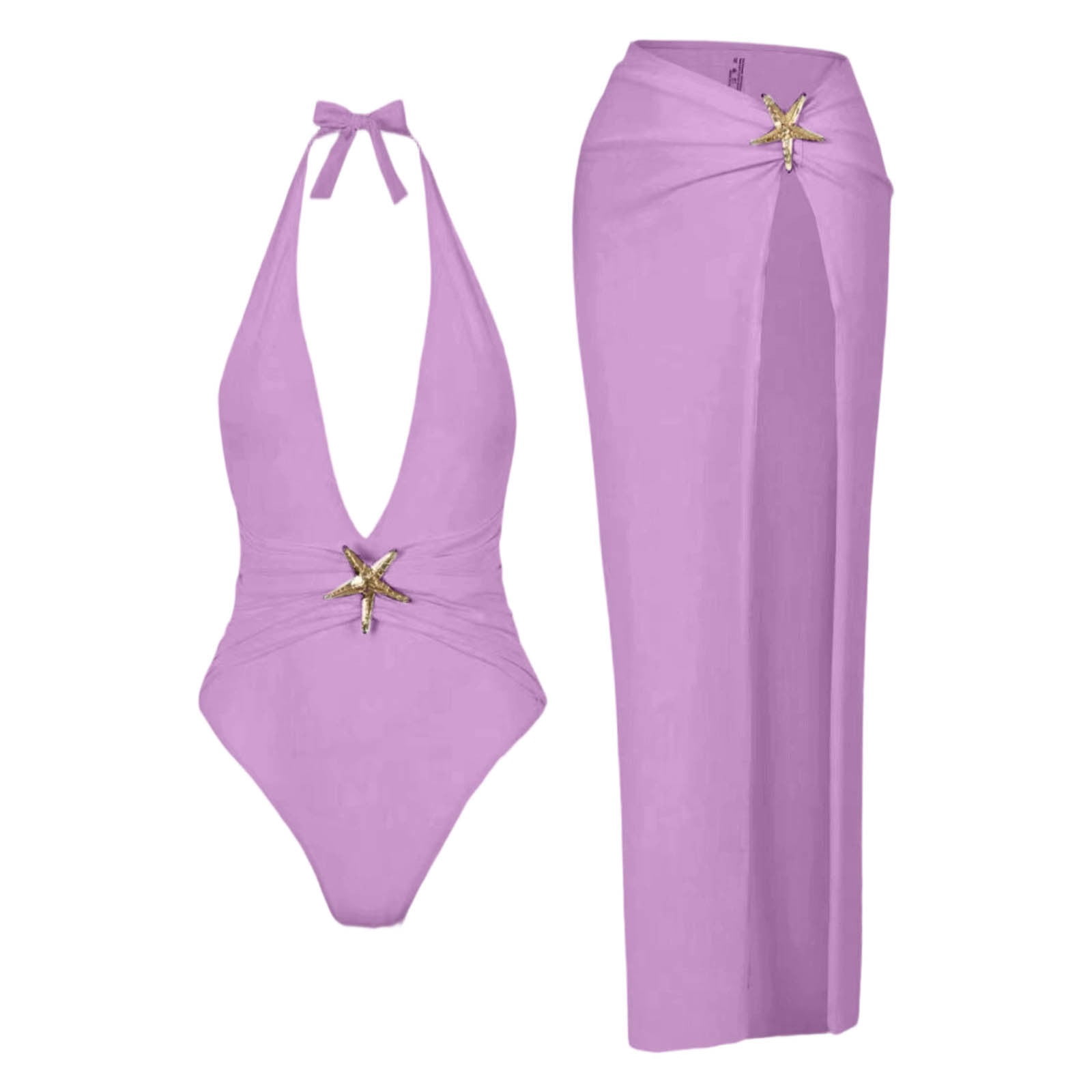 XIAOCHA Beach Dress For Women Halter Neck Plunge High Slit Ruched Maxi Dress Bathing Suits Quick Drying Elegant Resort Cover Ups