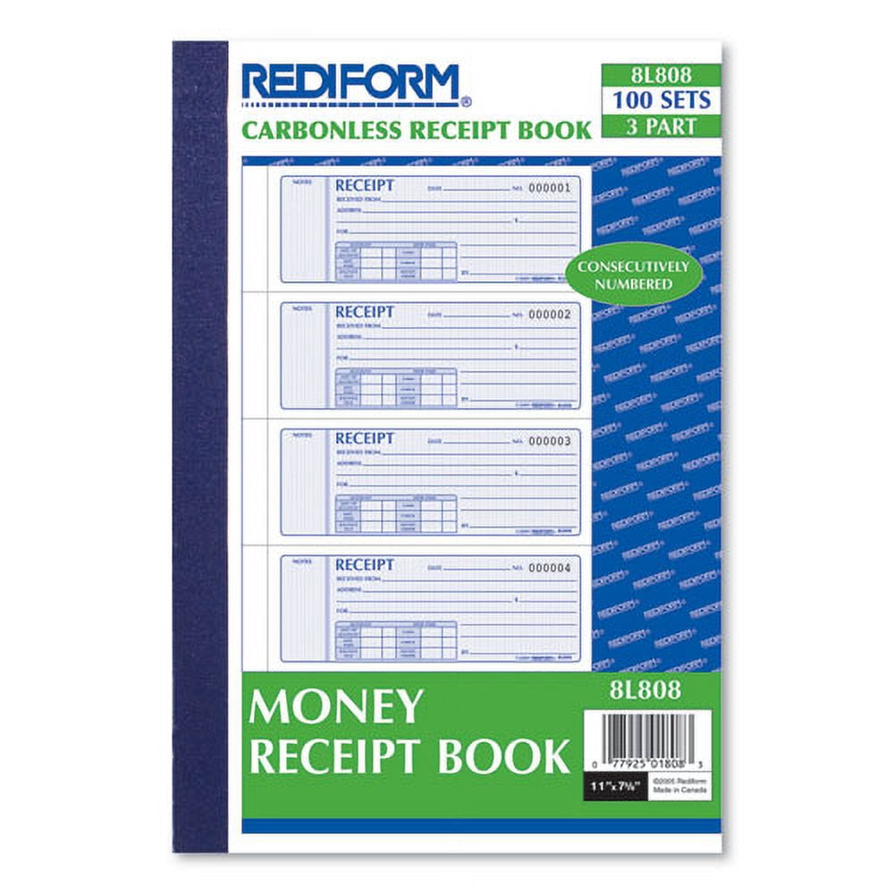 Money Receipt Book, Three-Part Carbonless, 7 X 2.75, 4/page, 100 Forms | Bundle of 10 Each