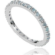 CZ March Birthstone Sterling Silver Eternity Band