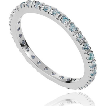 CZ March Birthstone Sterling Silver Eternity Band