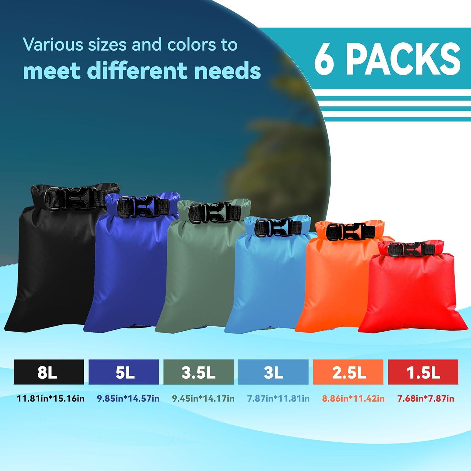 6PCS Dry Bags Waterproof, Lightweight for Kayaking Waterproof，Outdoor Waterproof Bag Hiking Boating Camping