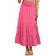 thumbnail image 4 of Skirts for Women Loose Fit Ruffles Solid Color Pleated Stitching Elastic High Waist Hip Long Hot Pink Casual Skater Skirt L, 4 of 6