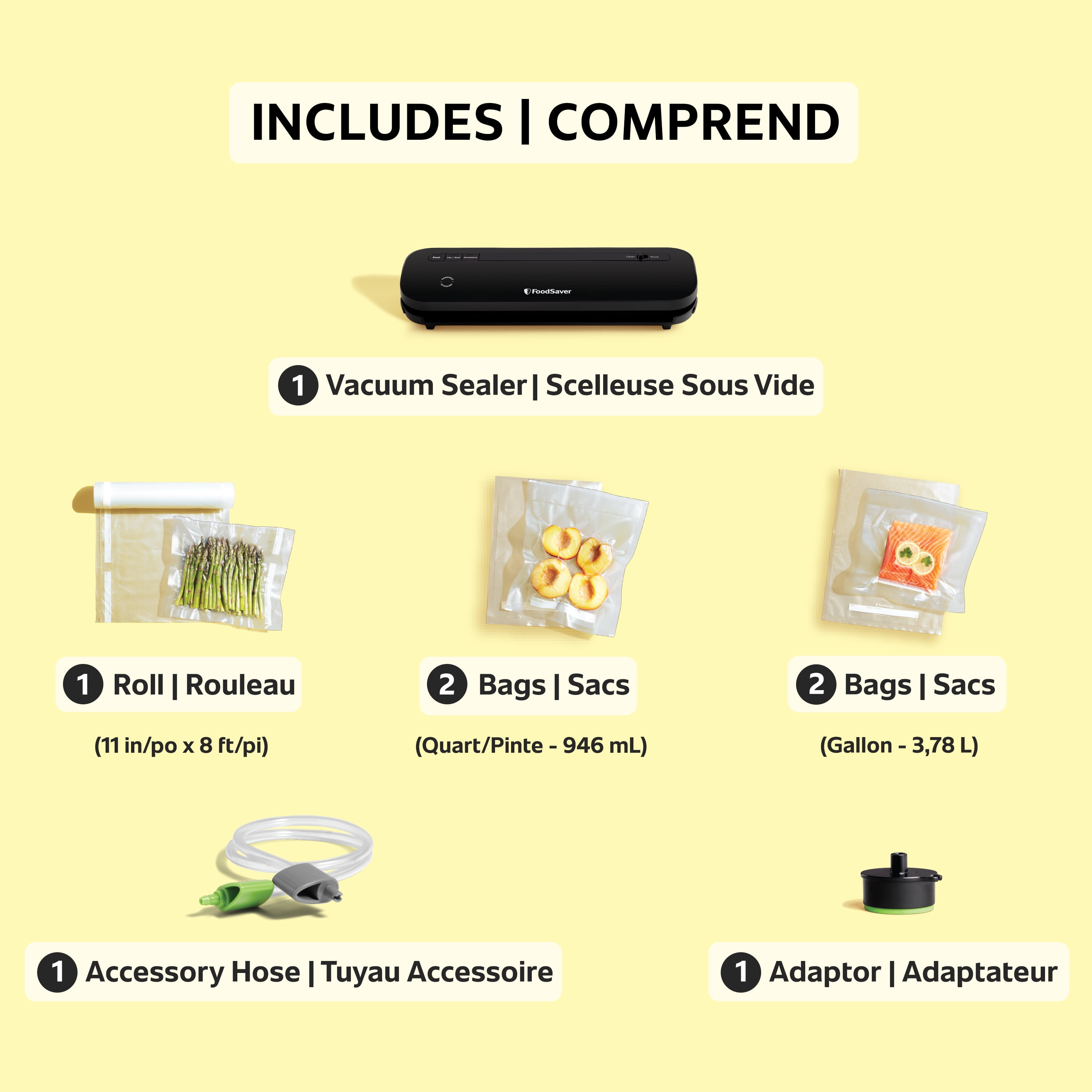 FoodSaver VS1210 Space Saving Vacuum Sealer with 1 Roll and 4 Bags, Black