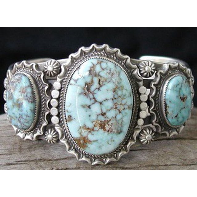 Anillo étnico retro de turquesa de estilo europeo y americano, joyería de plata antigua para mujer