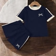 thumbnail image 6 of SGFCWSX Girls 2 Piece Outfits Summer Bow Print Short Sleeve T Shirt Side Stripe Shorts Set for Teens Navy Size 14, 6 of 6