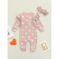 thumbnail image 5 of Infant Baby Girls Two-piece Clothes Set 3M 6M 12M 18M Heart Print Long Sleeve Crew Neck Romper and Bow Knot Headdress, 5 of 10