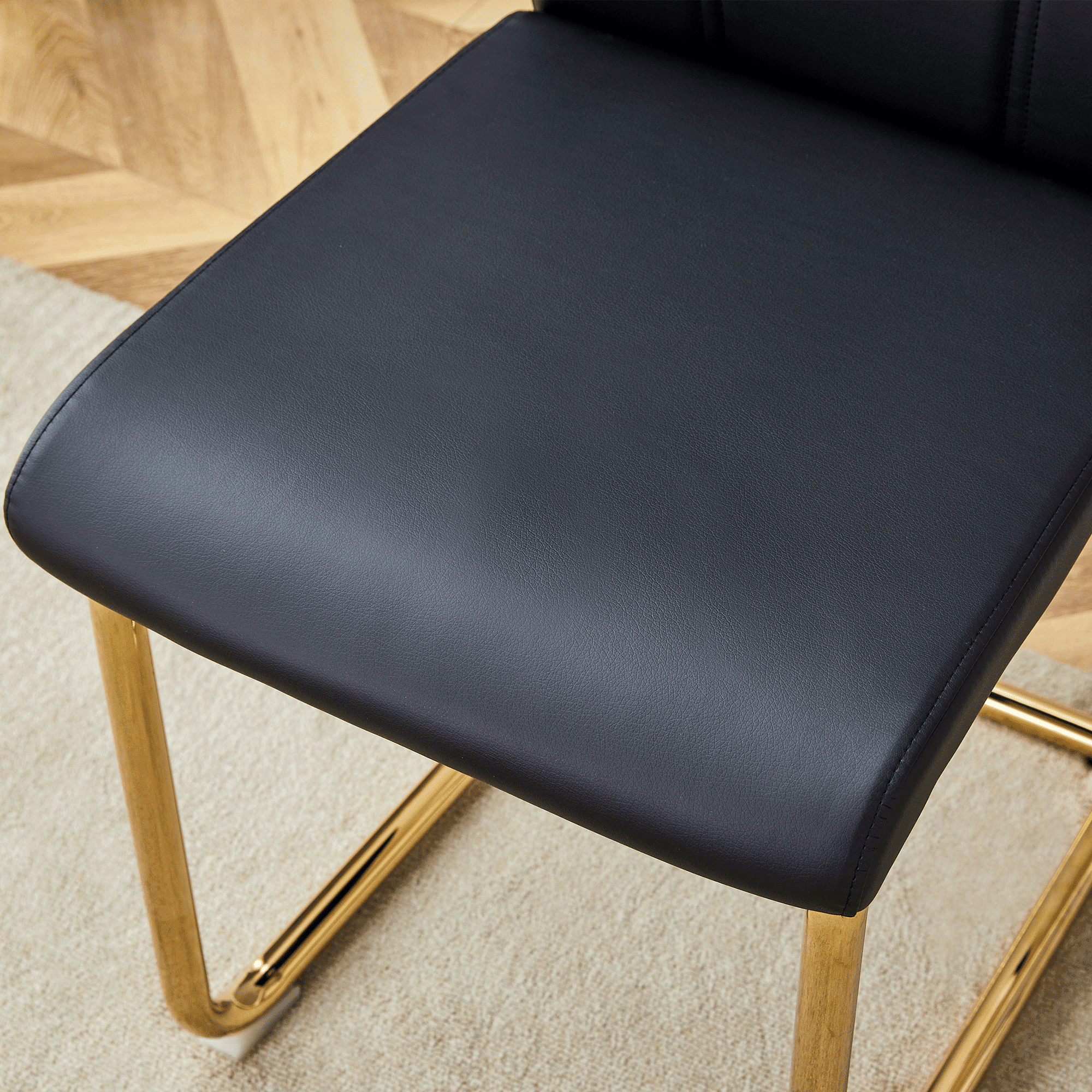 NYEESS Set of 4 Black PU Dining Chairs with Gold Metal Legs, Modern Upholstered Seating for Kitchen or Office