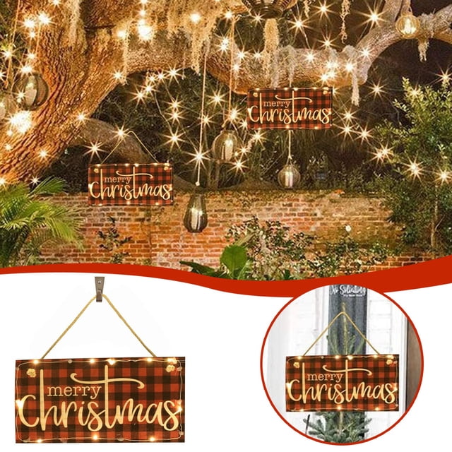 Fiudx Decoraciones navideñas para interiores Letreros de madera para colgar en la puerta con luces para Navidad, para interiores y exteriores