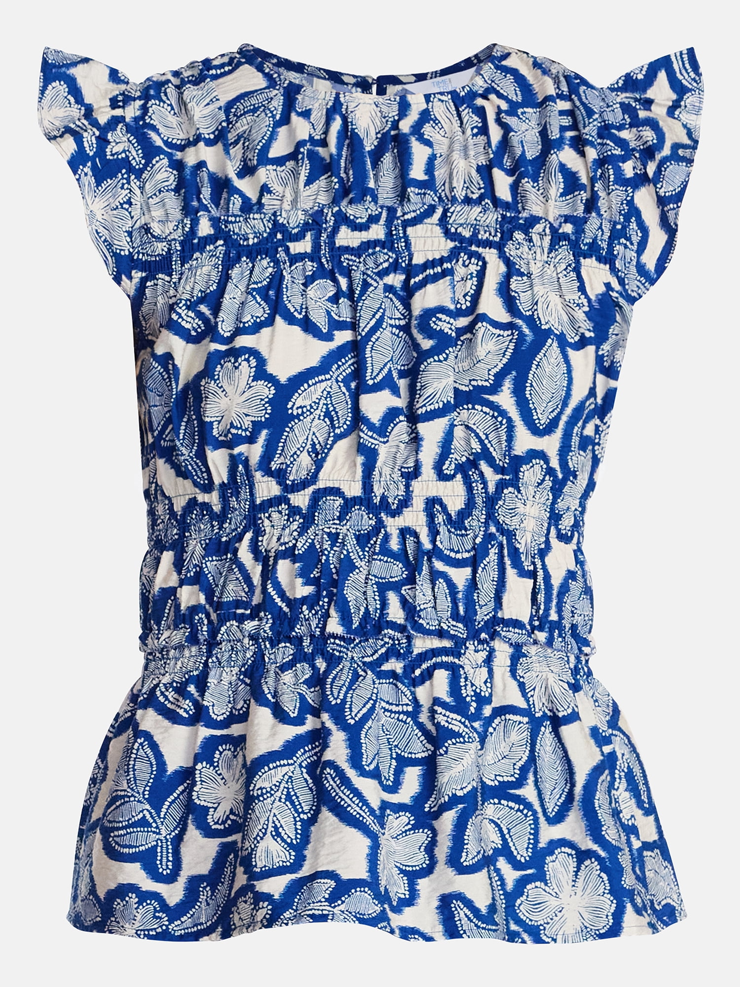 Time and Tru Women's Sleeveless Smocked Top with Ruffle Trim, Sizes XS-XXXL