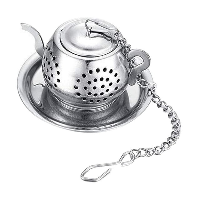 Infusores de té para té suelto, cesta más empinada de acero inoxidable, suave con gancho de cadena, filtro de té, colador de para