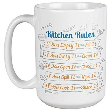 Kitchen Rules. Perfect Coffee & Tea Gift Mug for Chefs, Cook, Mothers, Fathers, Food Lovers, Kitchen Freaks, Kitchen Master, Cooking Enthusiast Women, and Men