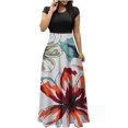 thumbnail image 5 of Dyegold Sundresses for Women Casual Beach - Womens Summer Dresses Round Neck Short Sleeve Floral Print Long Maxi Sun Dresses ​Summer Beach Swing ​Holiday ​Dress, 5 of 6