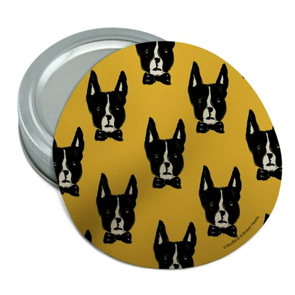 Boston Terriers Dogs and Bow Ties Pattern Round Rubber Non-Slip Jar Gripper Lid Opener