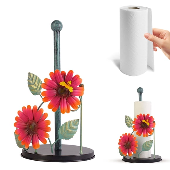 Huarll Porte-Serviettes en Papier de Table en Fer Style Fleur Rouge, Porte-Serviettes en Papier en Métal pour Comptoir Fleurs Noël Support de Papier Vertical Étagère Organisateurs de Rouleau de Papier de Cuisine