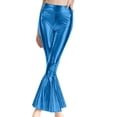 thumbnail image 2 of XIAONU Women's High Waist Flare Leggings Shiny Ruffled Hem Trousers Dramatic Bold Party Bottoms Blue, 2 of 5