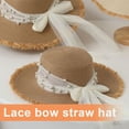 thumbnail image 3 of 52-54 cm circunferencia del sombrero sombrero de paja con borde de hierba rota para niños sombrero de verano con tapa plana para el sol sombrero de playa con lazo de perlas, color caqui, 3 of 5