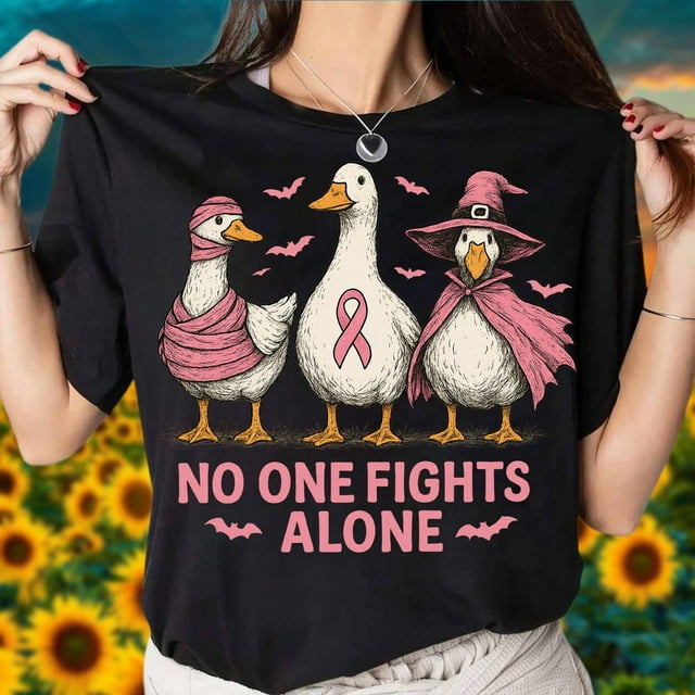 Boo Ghost Goose Personne Ne Combat Seul T-Shirt, Juste une T-Shirt Forte Goose, Cancer du Sein - comme sur l'Image - TG