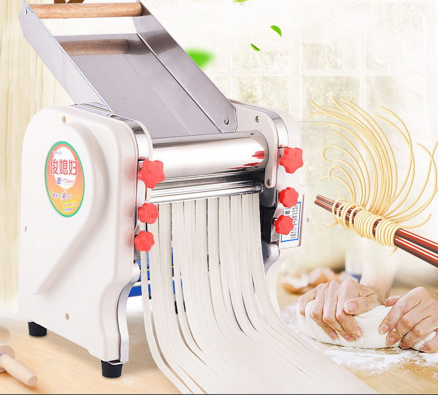 110V Stainless Steel Electric Noodle Making Pasta Maker, Commercial Dough Roller Noodle Cutting Machine (Dough Width 22cm, Noodle Width 2mm/6mm), Size