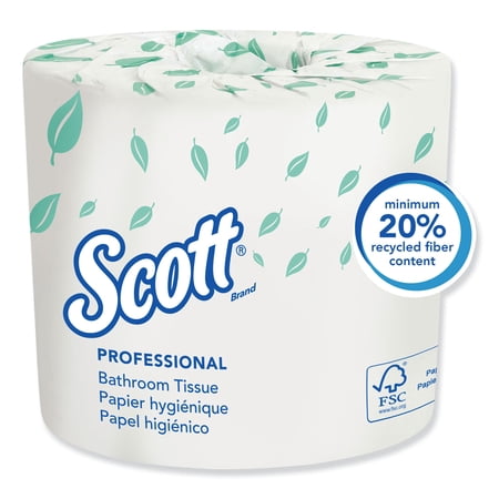 Scott Essential Toilet Tissue, Standard Size Cored Roll, 2-Ply, 550 Sheets per Roll, 4 Inch x 4.1 Inch Sheets, White, 80 Count