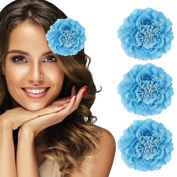 Uxcell 3 Pcs Peony Flowers Hair Clip, 4.7 Inch Artificial Fabric Head Flower for Women Hair Pins Corsage DIY Crafts Clothing Wedding Birthday Party, Blue