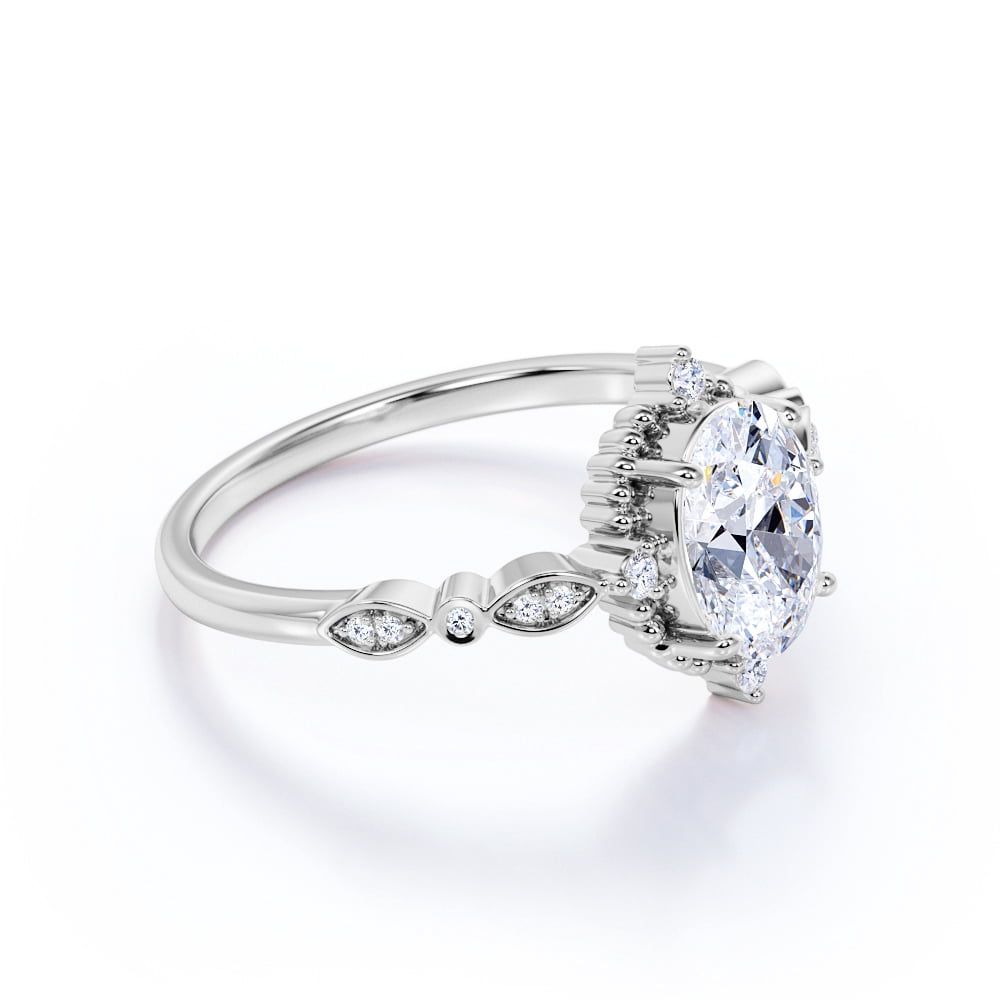 JeenMata 1.5 Carat Oval Cut Moissanite Engagement Ring - Bridal Set - 7 Stone Ring - Handmade Ring - 18k White Gold Over Silver