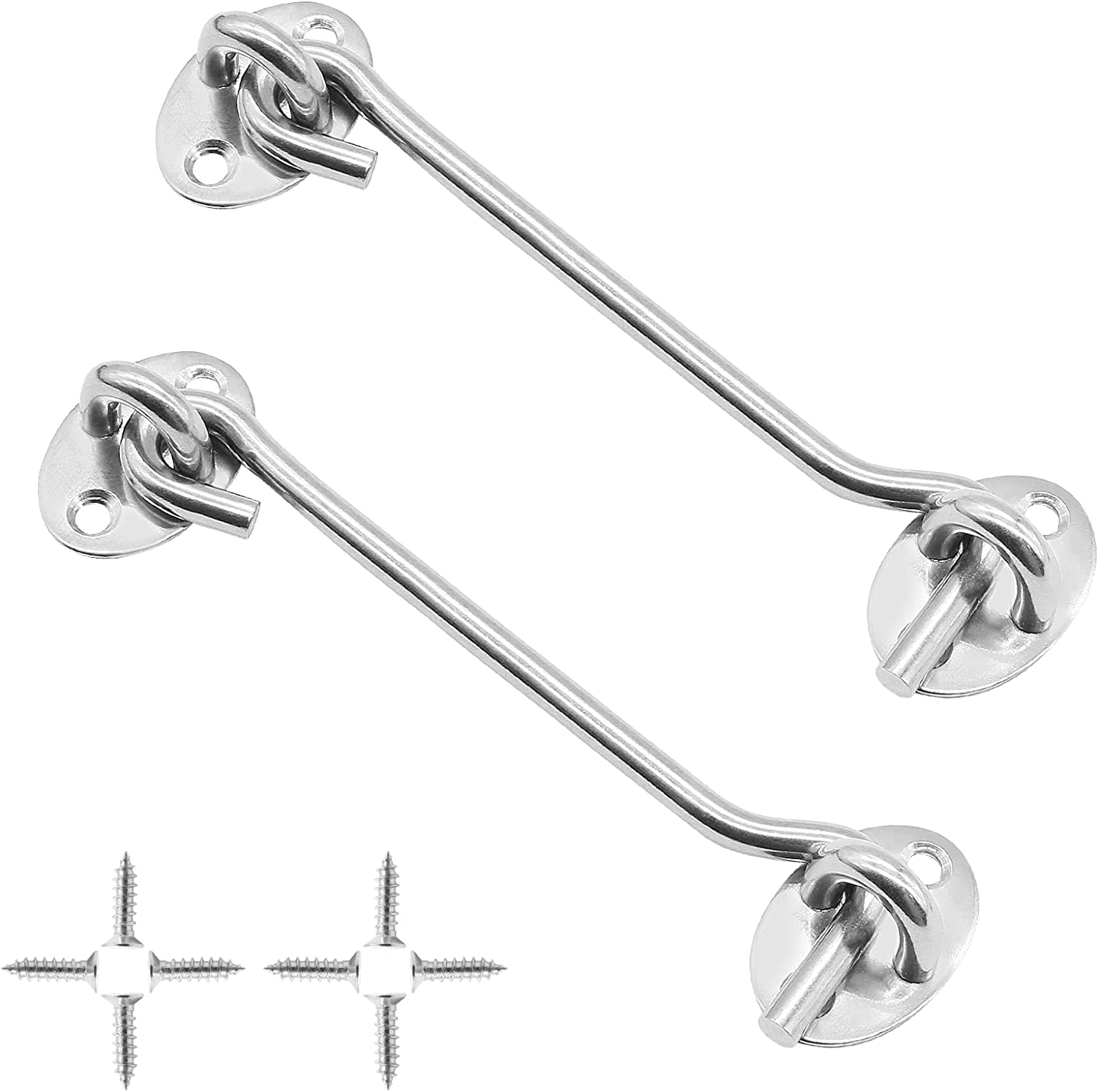 2 Pack Barn Door Latch 6 Inch Hook and Eye Latch with Screws, Stainless Steel Heavy Duty Gate