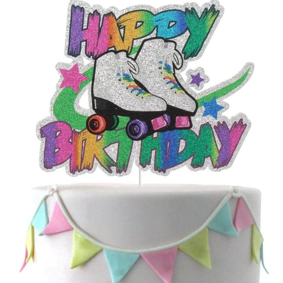 Roller Skate Birthday Cake Topper - Colorful Retro Girl Club Hip Hop Theme Party Decoration Supplies - Fun and Vibrant Cake Decor for Girls