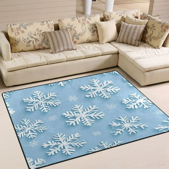 Yayeee Area Rugs for Living Room 6.7'x4.8' Non Slip Washable Bedroom Floor Carpet, Blue Snowflake