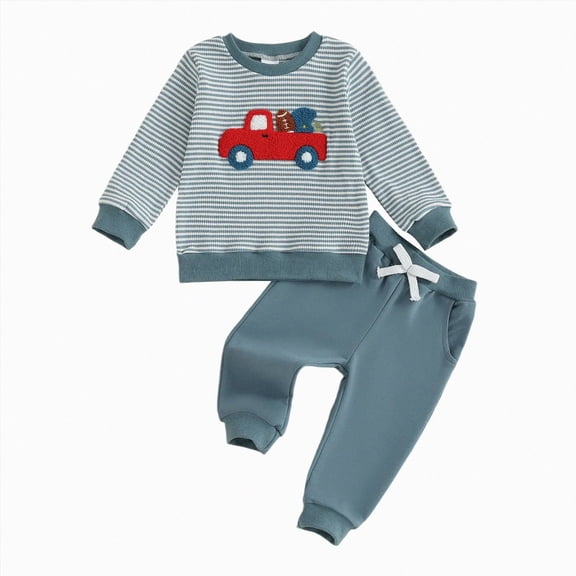 NOLDARES Baby Boy Fall Winter Clothes Toddler Kids Color Blocking Outfits Long Sleeve Sweatshirt Tops Joggers Pants Set Size:18-24 M,Blue