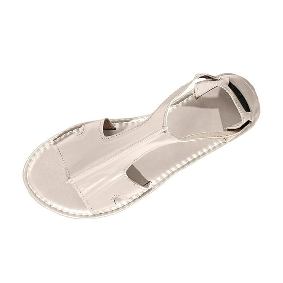 Xfvqtps Flats Sandals for Women Elastic Strap Put Together Side Cutout Open Toe Non Slip Breathable Beach Summer Leather Sandals Beige