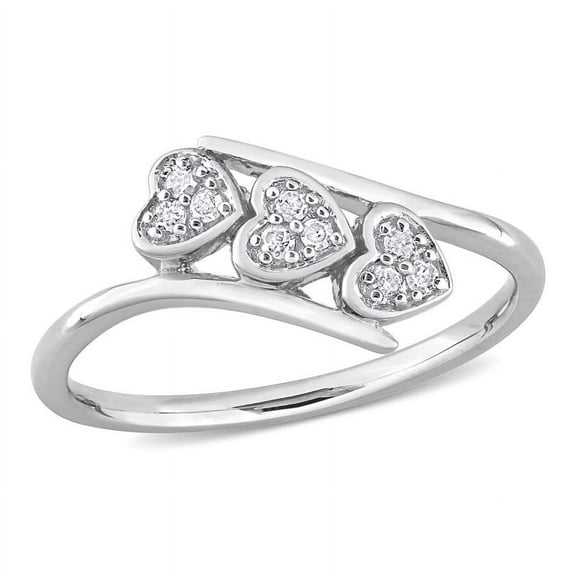 AMOUR 1/10 CT TW Diamond Triple Heart Bypass Promise Ring In Sterling Silver