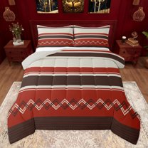 Homewish Hippie Maroon Abstract Queen Comforter Set for Women, Chic Minimalism Bedding Sets, Modern Fashion Theme Reversible Bedding Comforter Set, Luxury Bedroom Decor, 3-Piece