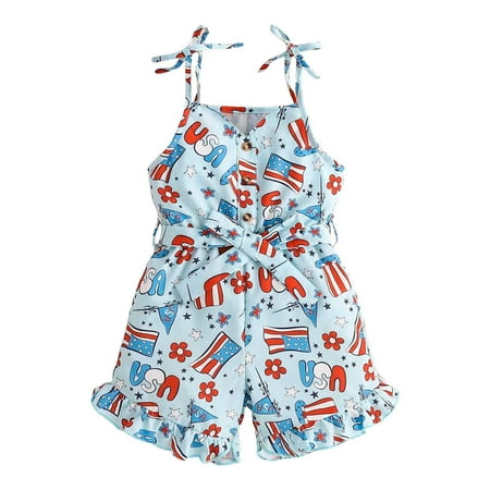 

Toddler Girls Sleeveless Independence Day 4 Of July Printed Romper Jumpsuit Baby Girl Onesies Baby Girl Newborn Essentials My First Halloween Baby Outfit